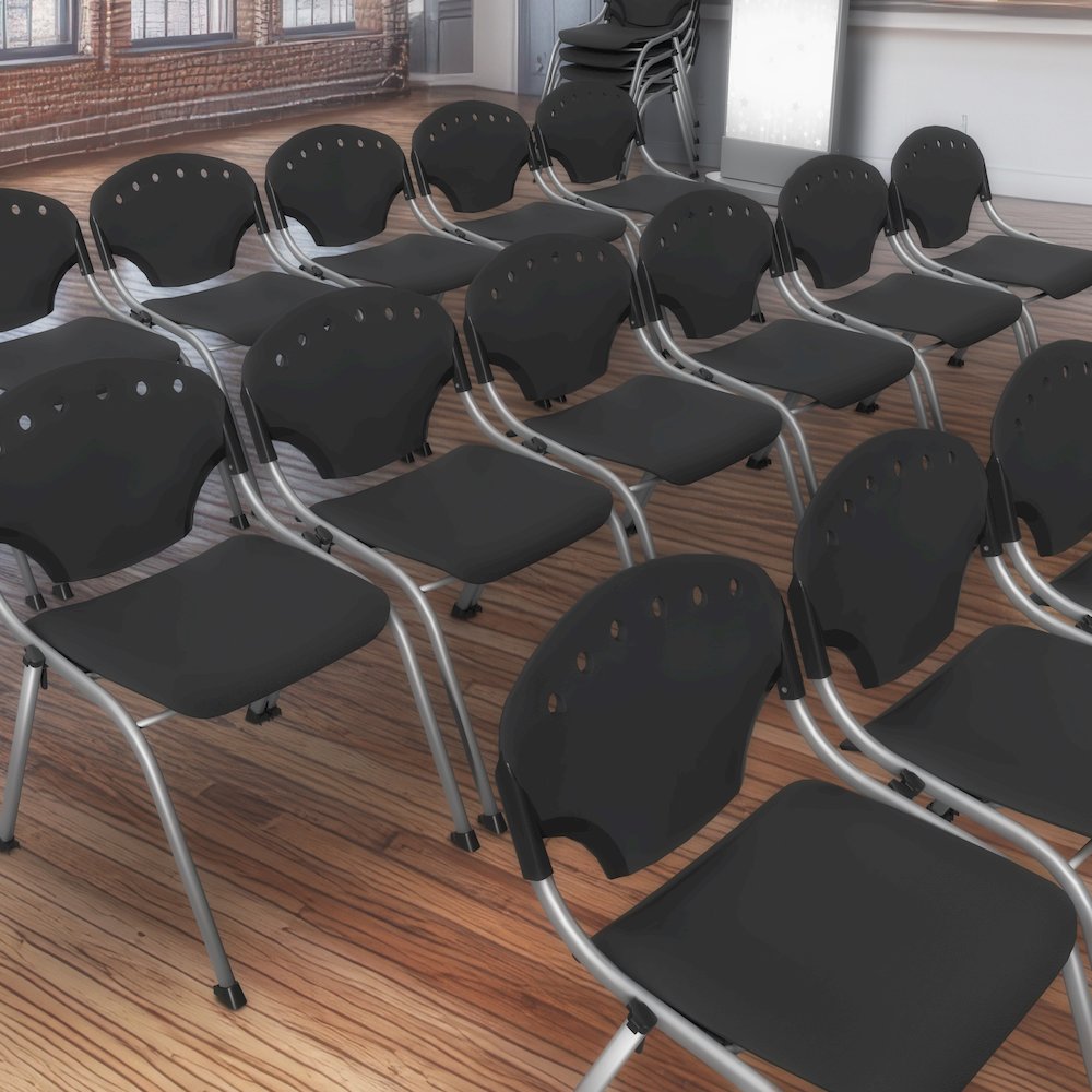 Rico Classroom Training Stack Chair Armless - Black - 4 Pack. Picture 2