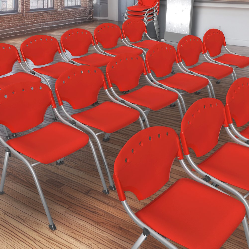 Rico Classroom Training Stack Chair Armless - Red - 4 Pack. Picture 2
