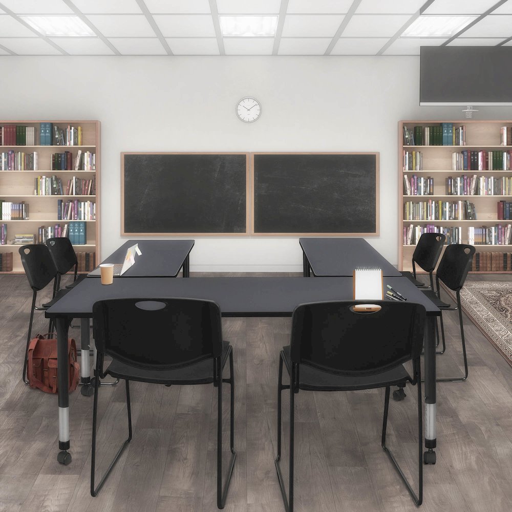 60 x 30 in. Mobile Adjustable Classroom Table- Grey & 2 Zeng Stack Chairs- Black. Picture 7