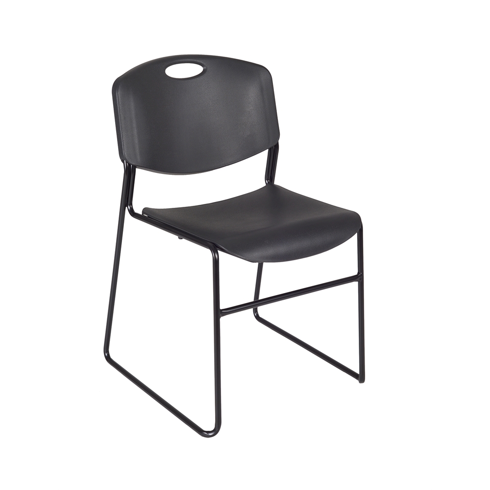 Kee 36" Round Breakroom Table- Cherry/ Chrome & 4 Zeng Stack Chairs- Black. Picture 2
