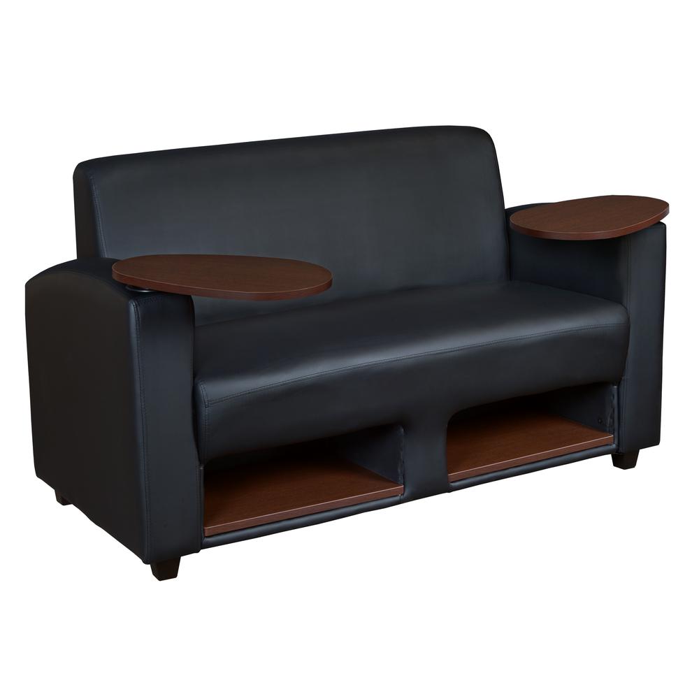 Supernova Tablet Arm Loveseat- Black/Java. Picture 1