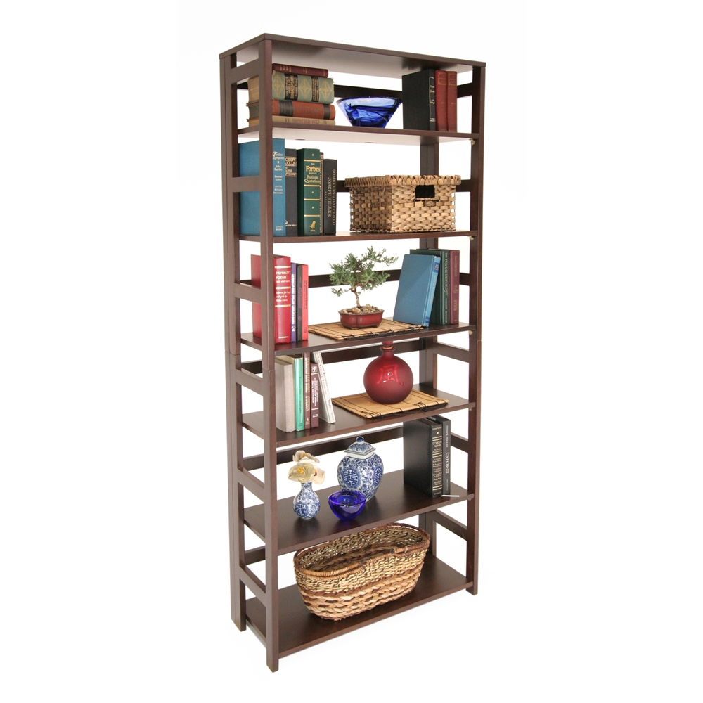 Flip Flop 67" High Folding Bookcase- Mocha Walnut. Picture 3
