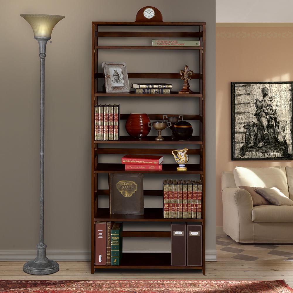 Flip Flop 67" High Folding Bookcase- Mocha Walnut. Picture 2