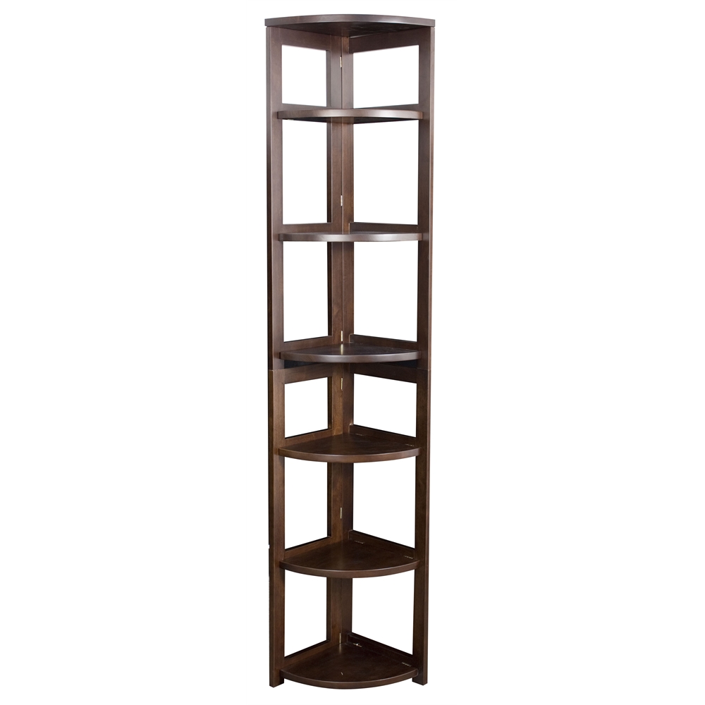 Flip Flop 67" High Corner Folding Bookcase- Mocha Walnut. Picture 1