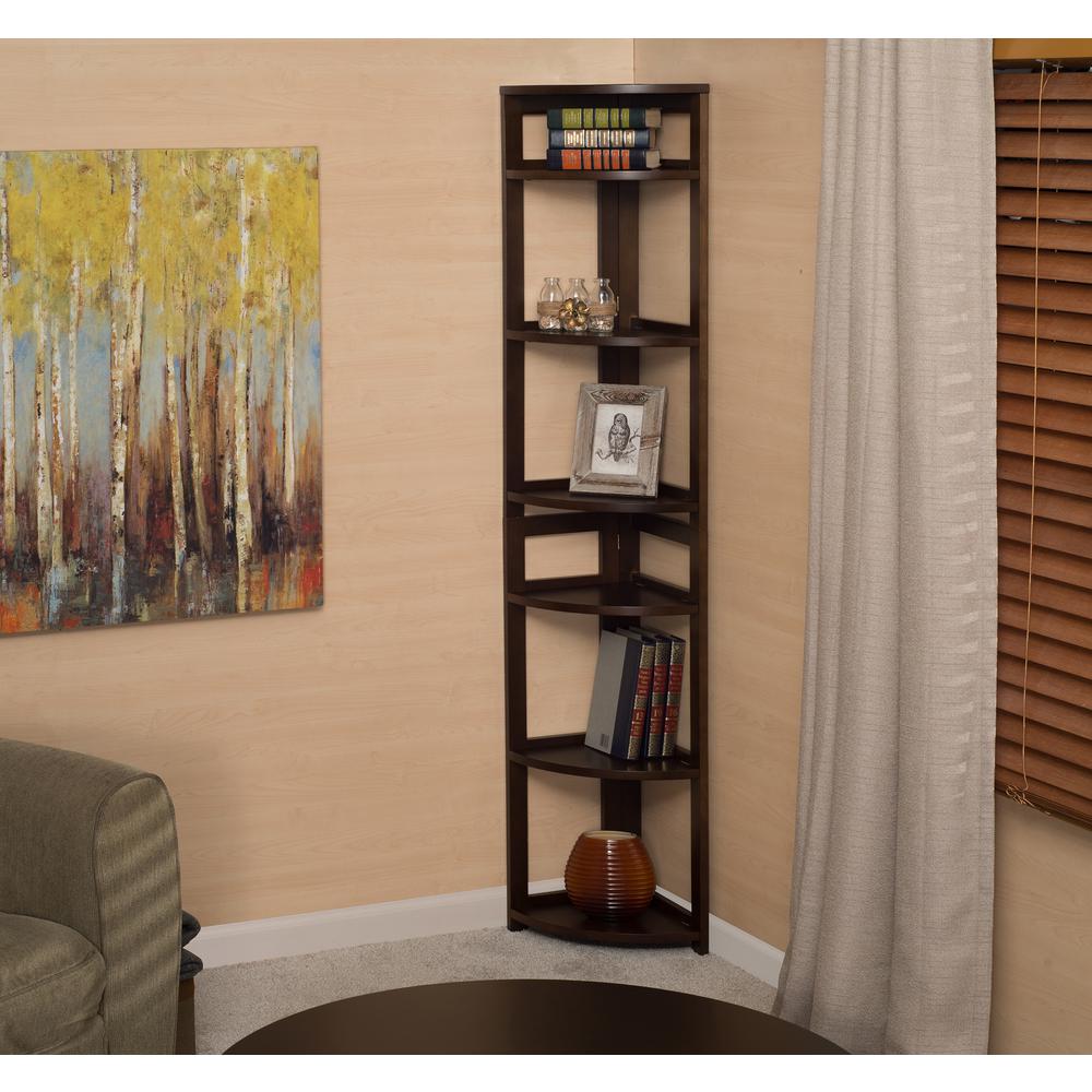Flip Flop 67" High Corner Folding Bookcase- Mocha Walnut. Picture 2