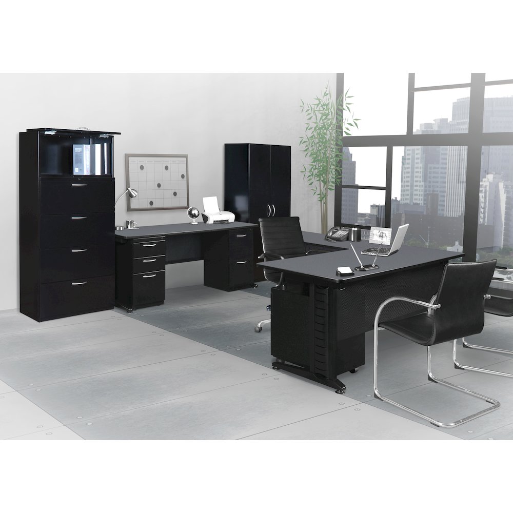 Fusion 60" x 24" Double Pedestal Desk- Grey. Picture 2