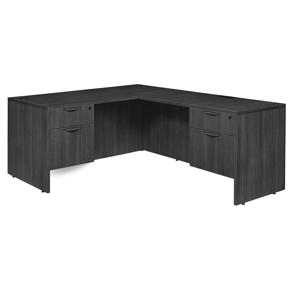 Legacy 66" Double Pedestal L-Desk with 47" Return- Ash Grey. Picture 1