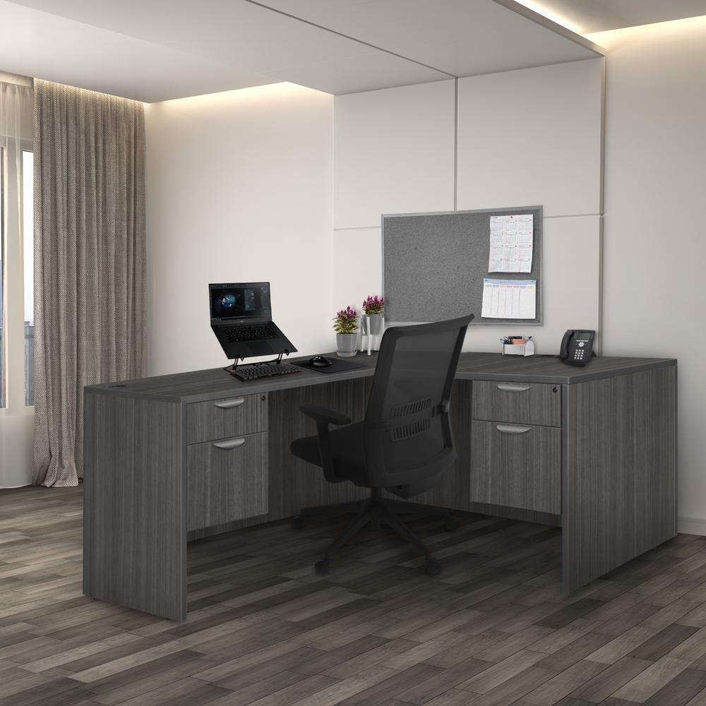 Legacy 66" Double Pedestal L-Desk with 47" Return- Ash Grey. Picture 9