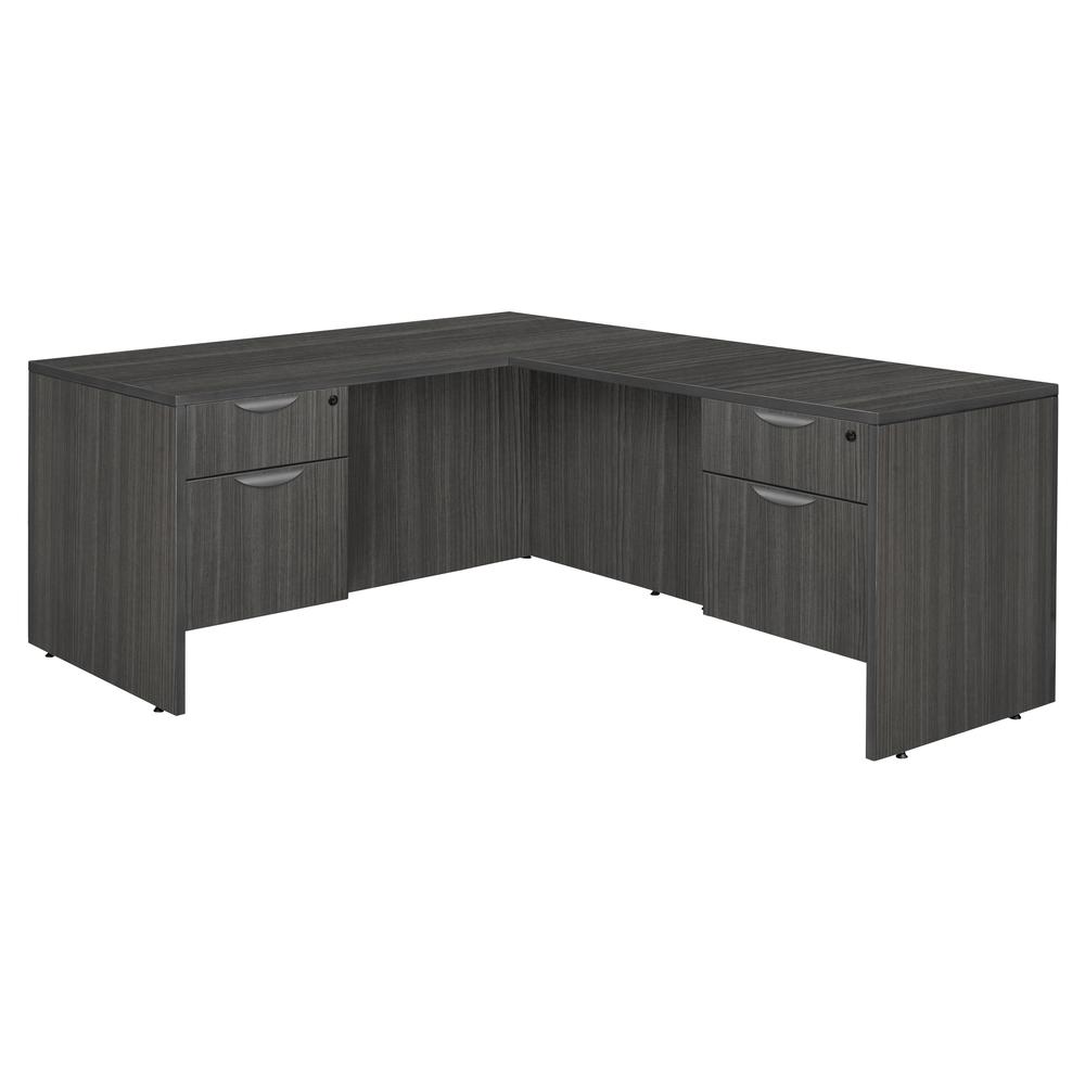 Legacy 71" Double Pedestal L-Desk with 47" Return- Ash Grey. Picture 1