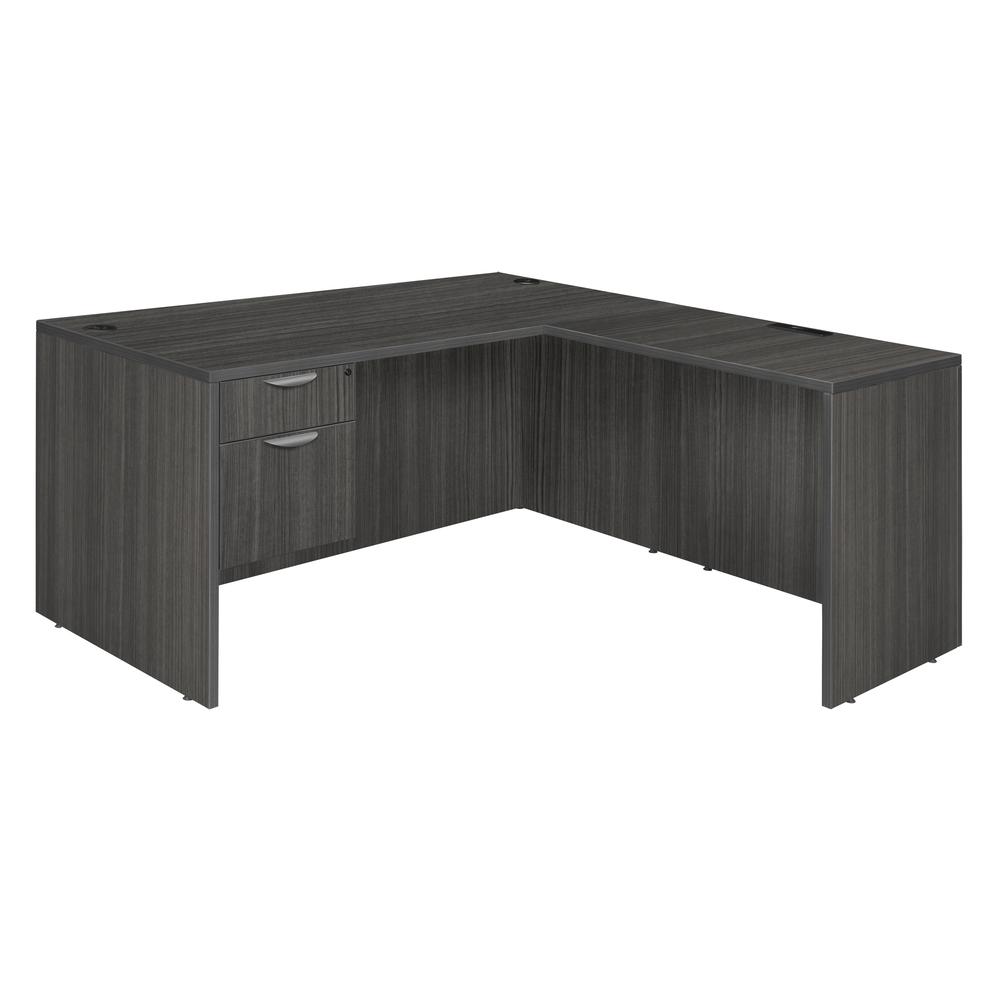 Legacy 71" Single Pedestal L-Desk with 35" Return- Ash Grey. Picture 1
