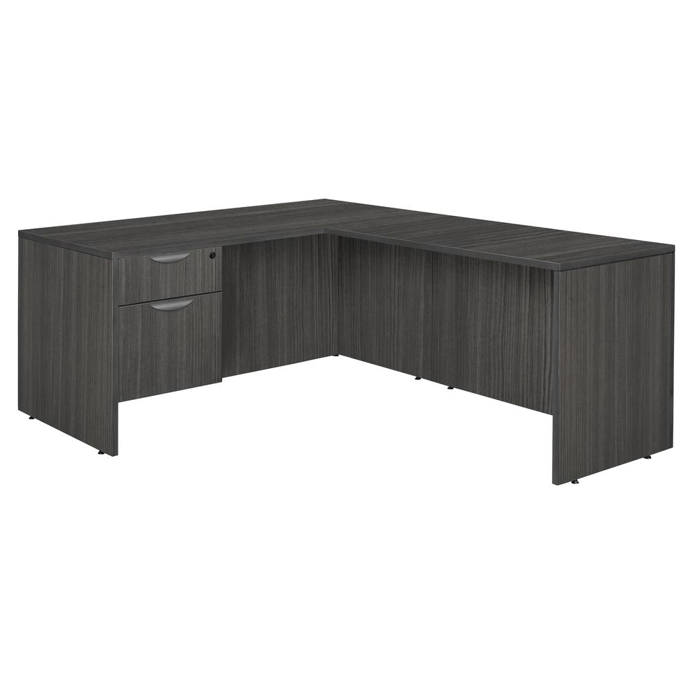 Legacy 71" Single Pedestal L-Desk with 47" Return- Ash Grey. Picture 1