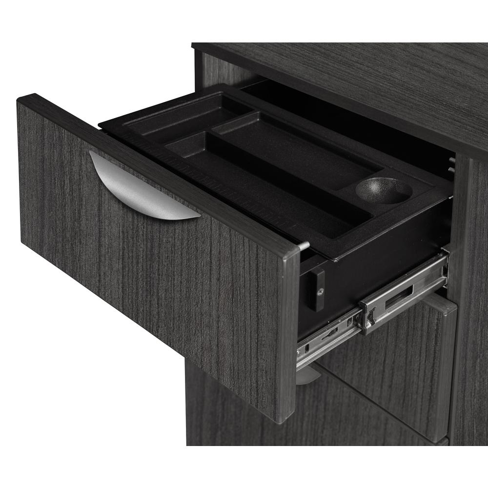 Legacy 71" Single Pedestal L-Desk with 47" Return- Ash Grey. Picture 5