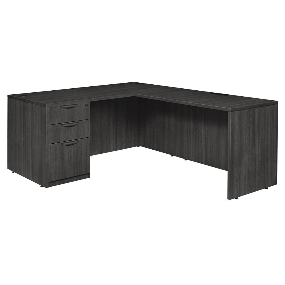 Legacy 60" Single Full Pedestal L-Desk with 47" Return- Ash Grey. Picture 1