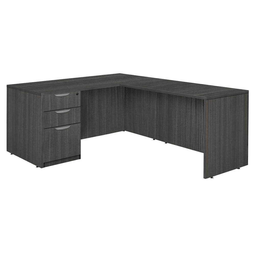 Legacy 71" Single Full Pedestal L-Desk with 47" Return- Ash Grey. Picture 1