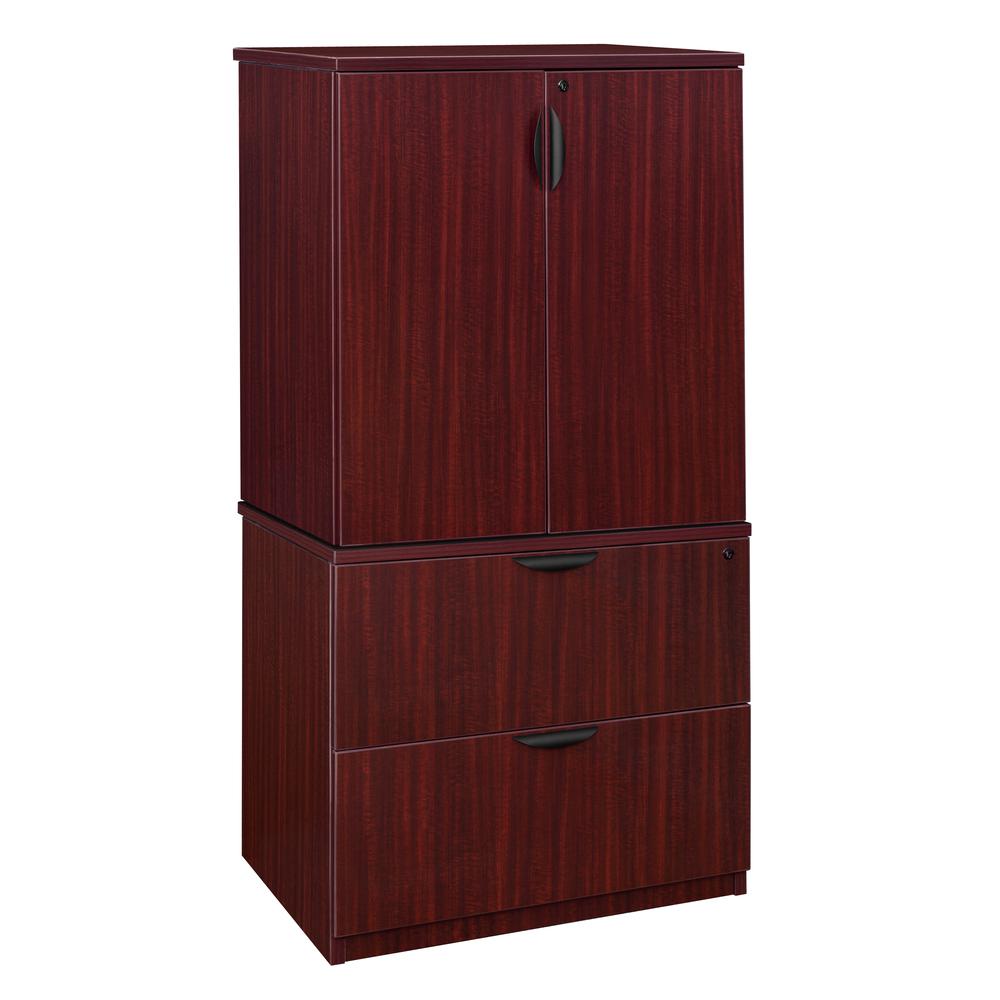 Legacy Lateral File with Stackable Storage Cabinet- Mahogany. Picture 1