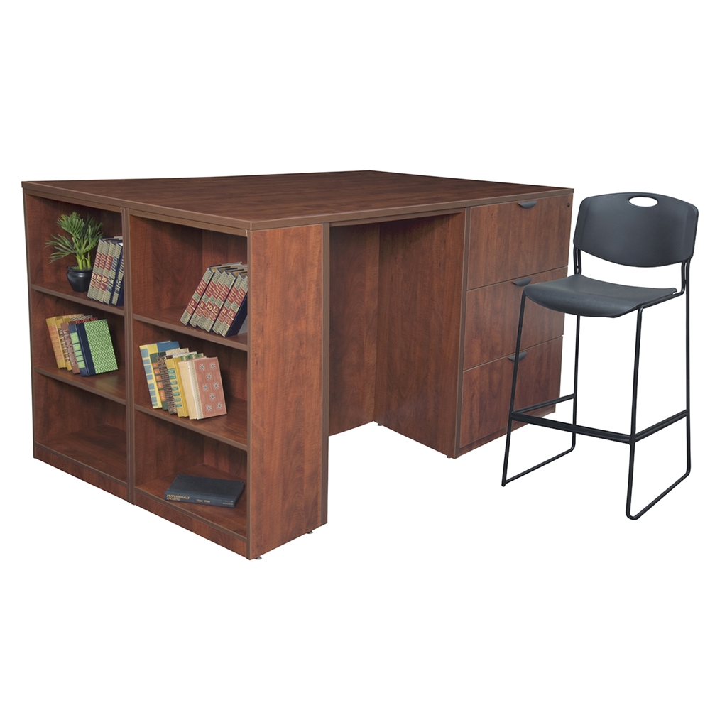Legacy Stand Up 2 Lateral File/ 2 Desk Quad with Bookcase End- Cherry. Picture 5