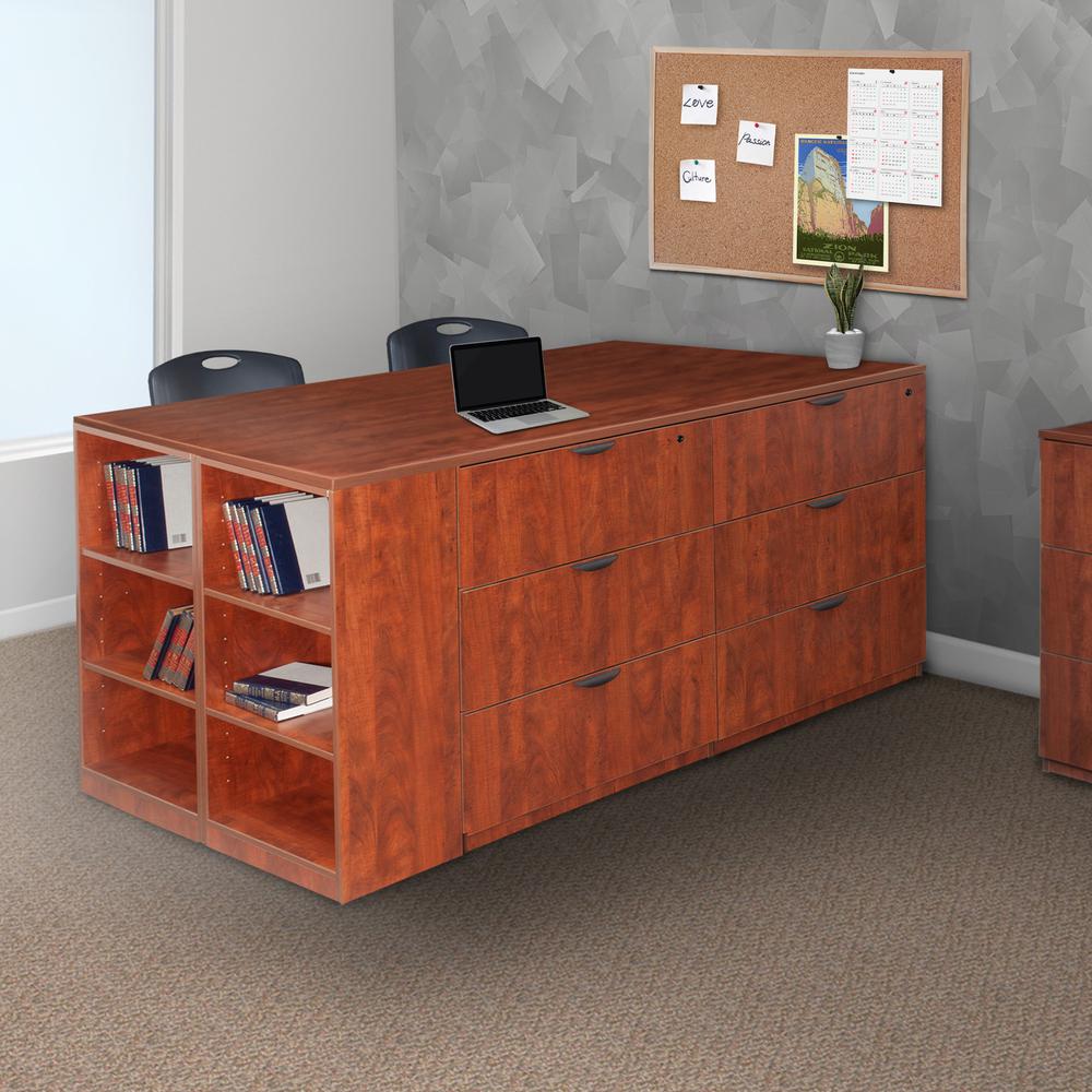 Legacy Stand Up 2 Lateral File/ 2 Desk Quad with Bookcase End- Cherry. Picture 2