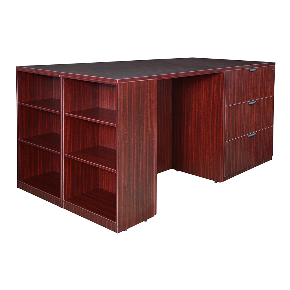 Legacy Stand Up 2 Lateral File/ Storage Cabinet/ Desk Quad with Bookcase End- Mahogany. Picture 1