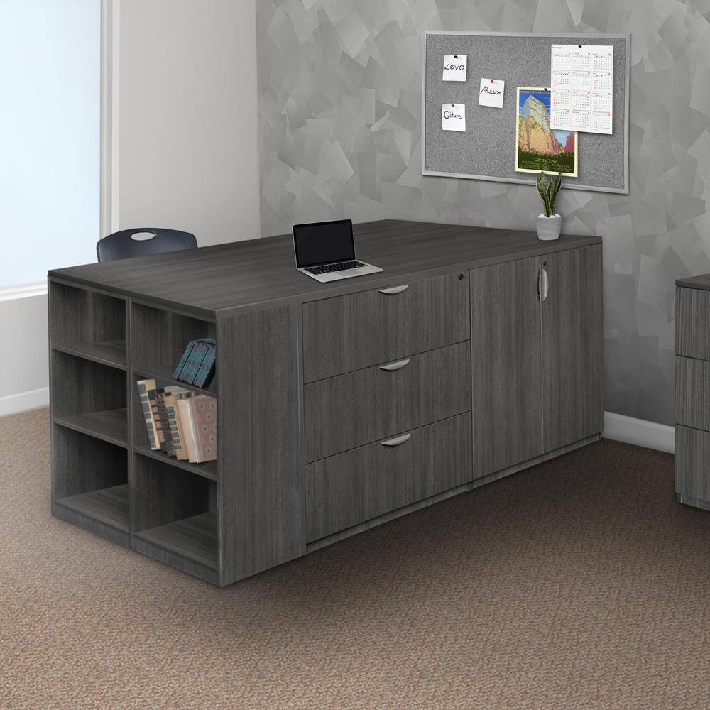 Legacy Stand Up 2 Lateral File/ Storage Cabinet/ Desk Quad with Bookcase End- Ash Grey. Picture 6