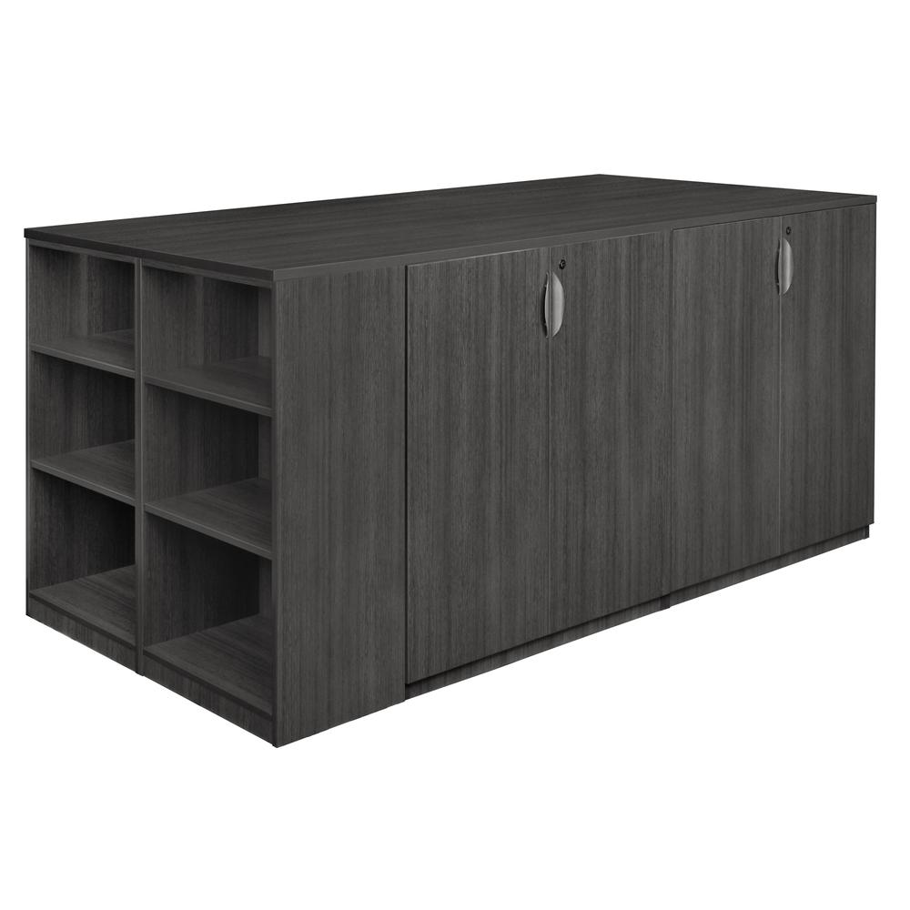 Legacy Stand Up 2 Storage Cabinet/ 2 Lateral File Quad with Bookcase End- Ash Grey. Picture 2