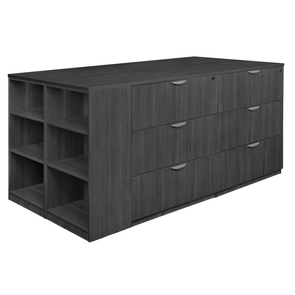 Legacy Stand Up 2 Storage Cabinet/ 2 Lateral File Quad with Bookcase End- Ash Grey. Picture 3