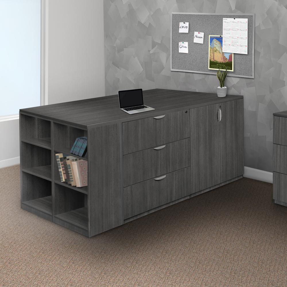 Legacy Stand Up 2 Storage Cabinet/ 2 Lateral File Quad with Bookcase End- Ash Grey. Picture 6