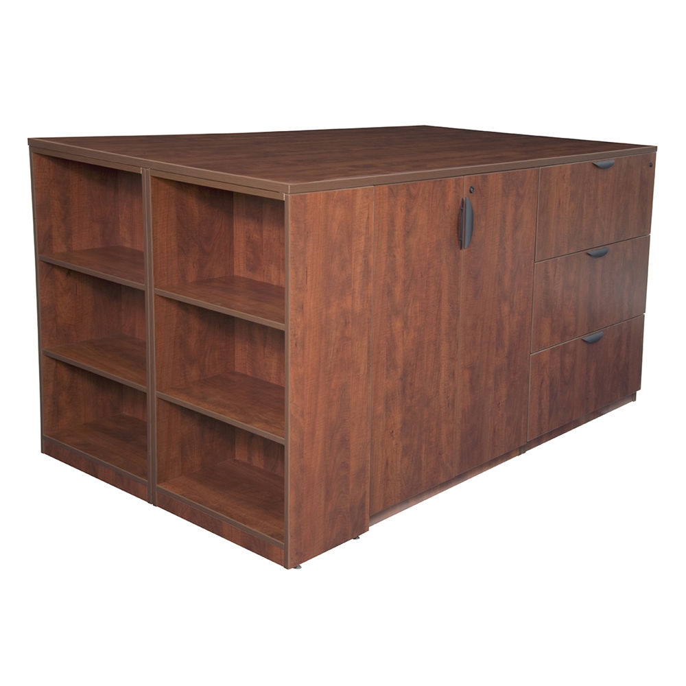 Legacy Stand Up 2 Storage Cabinet/ 2 Lateral File Quad with Bookcase End- Cherry. Picture 1