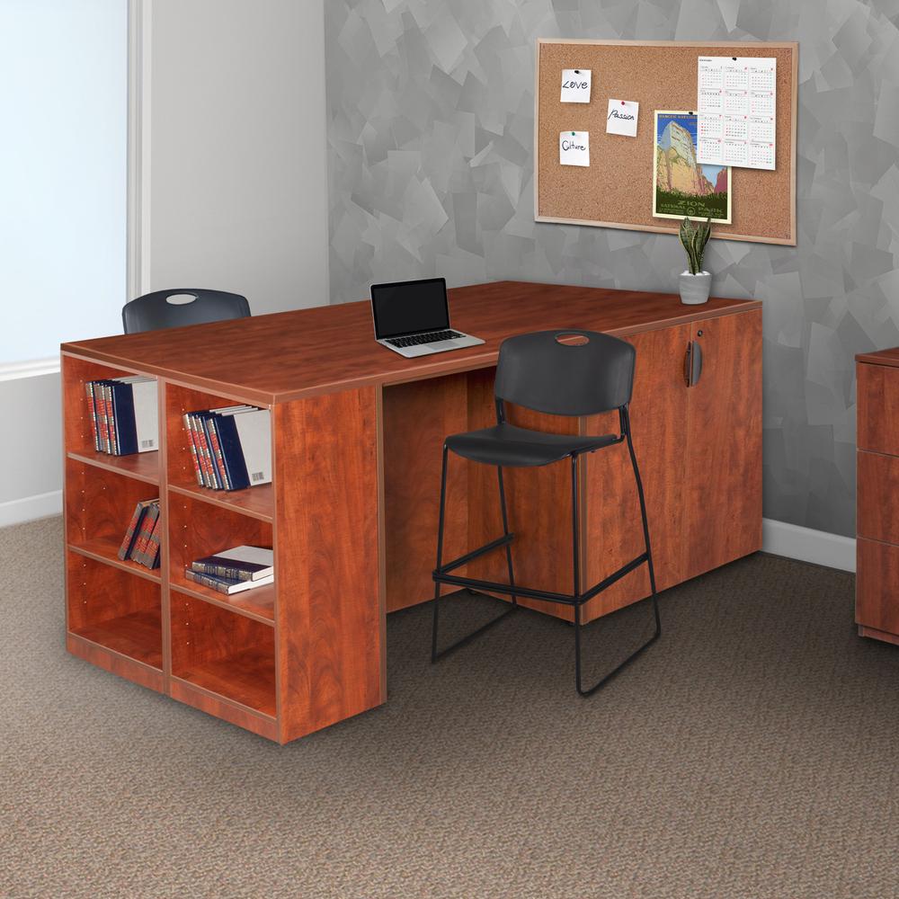 Legacy Stand Up 2 Storage Cabinet/ 2 Desk Quad with Bookcase End- Cherry. Picture 2