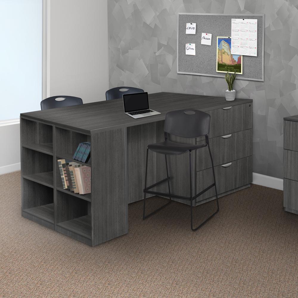 Legacy Stand Up Lateral File/ 3 Desk Quad with Bookcase End- Ash Grey. Picture 5