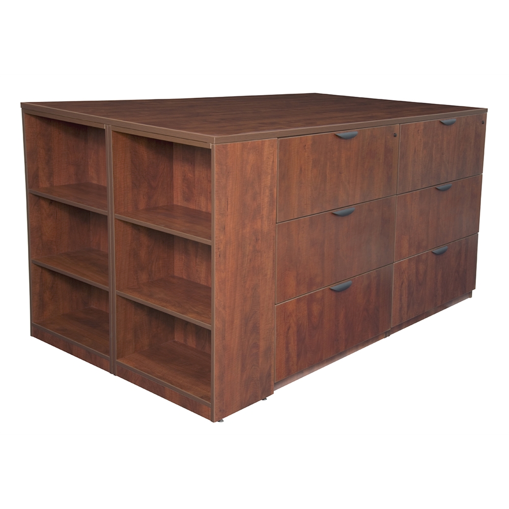 Legacy Stand Up 2 Lateral File/ 2 Desk Quad with Bookcase End- Cherry. Picture 3