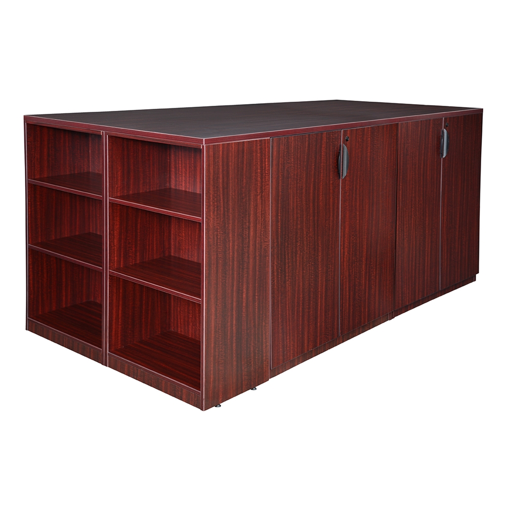 Legacy Stand Up 2 Storage Cabinet/ 2 Desk Quad with Bookcase End- Mahogany. Picture 3