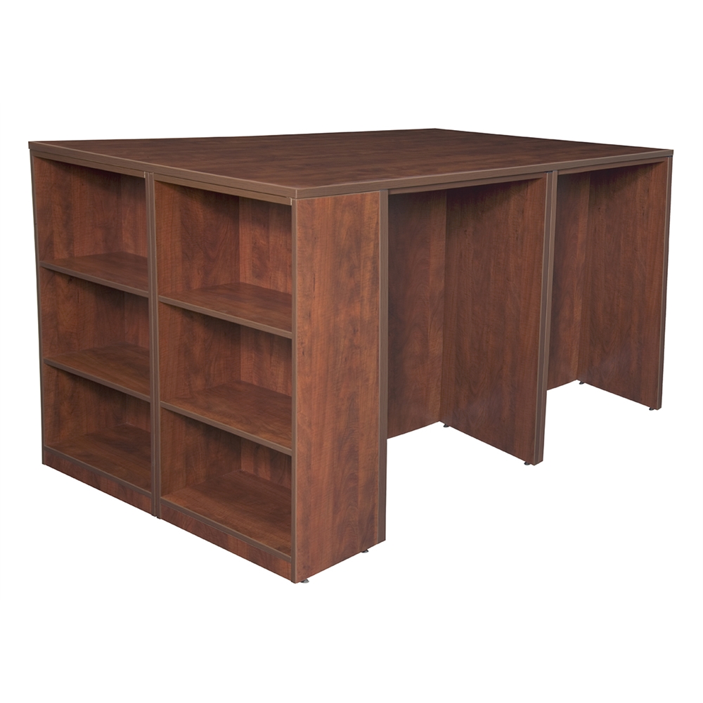 Legacy Stand Up Storage Cabinet/ 3 Desk Quad with Bookcase End- Cherry. Picture 3