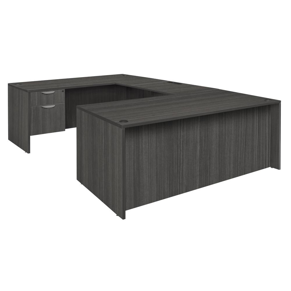 Legacy 71" Double Pedestal U-Desk with 47" Bridge- Ash Grey. Picture 1