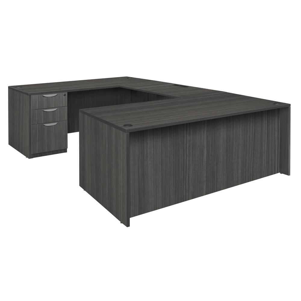 Legacy 71" Double Full Pedestal U-Desk- Ash Grey. Picture 1