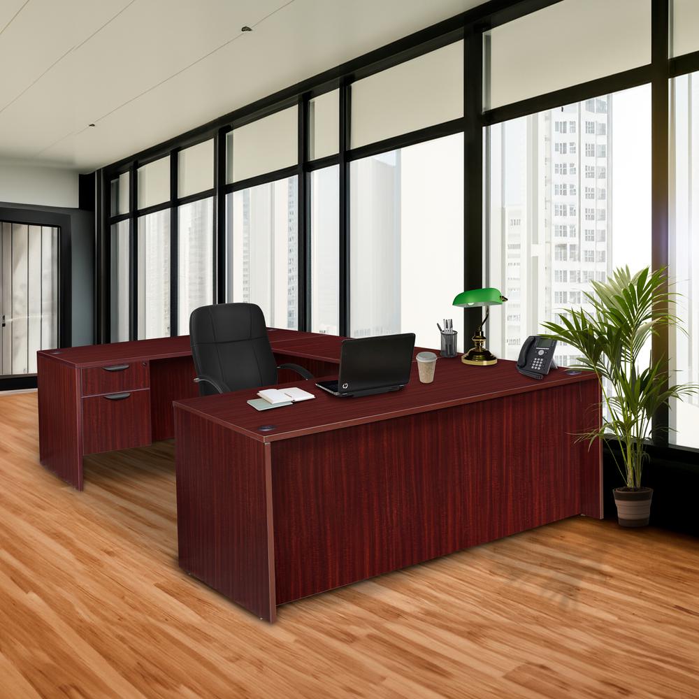Legacy 71" Single Pedestal U-Desk- Mahogany. Picture 7