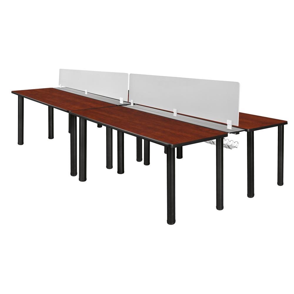 Kee 60" x 24" Double Benching System with Privacy Divider- Cherry/ Black. Picture 1