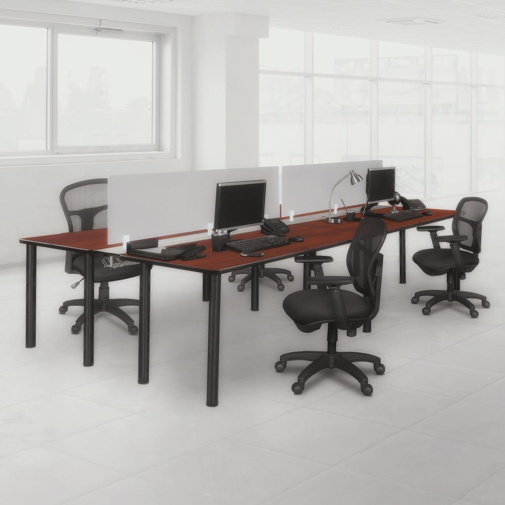 Kee 60" x 24" Double Benching System with Privacy Divider- Cherry/ Black. Picture 6