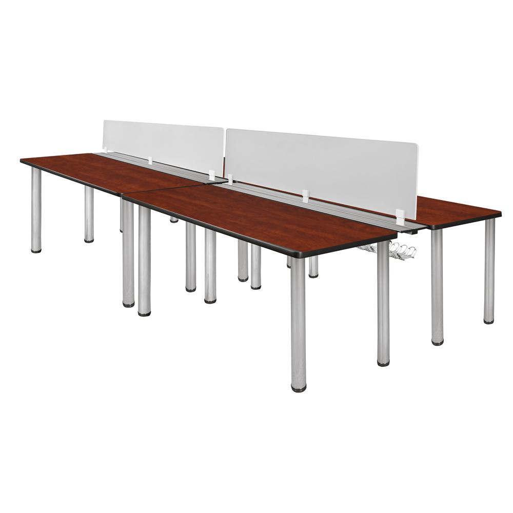Kee 60" x 24" Double Benching System with Privacy Divider- Cherry/ Chrome. Picture 1
