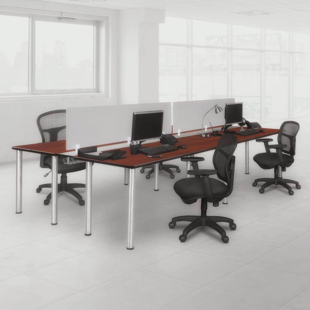 Kee 60" x 24" Double Benching System with Privacy Divider- Cherry/ Chrome. Picture 6