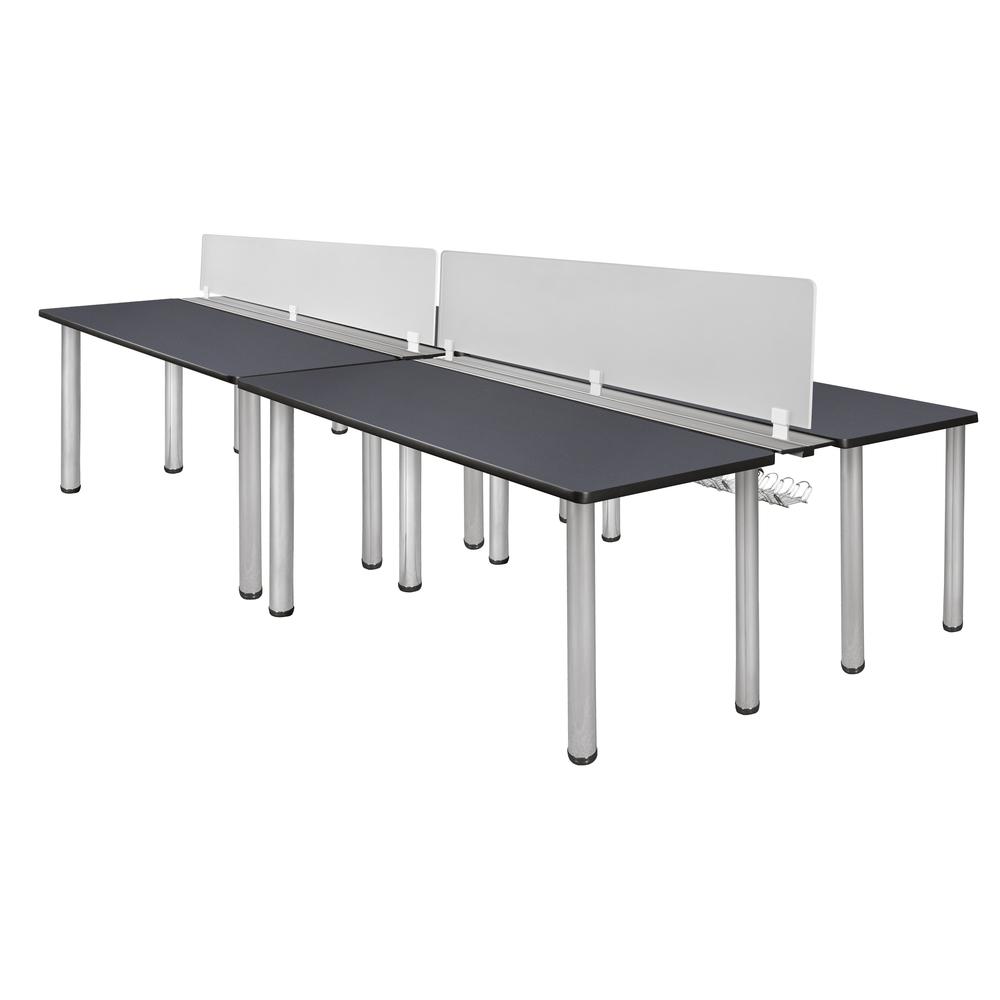 Kee 60" x 24" Double Benching System with Privacy Divider- Grey/ Chrome. Picture 1