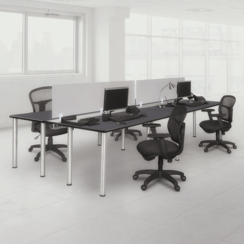 Kee 60" x 24" Double Benching System with Privacy Divider- Grey/ Chrome. Picture 6