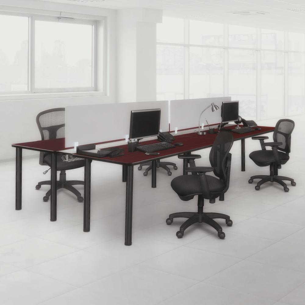 Kee 60" x 24" Double Benching System with Privacy Divider- Mahogany/ Black. Picture 6