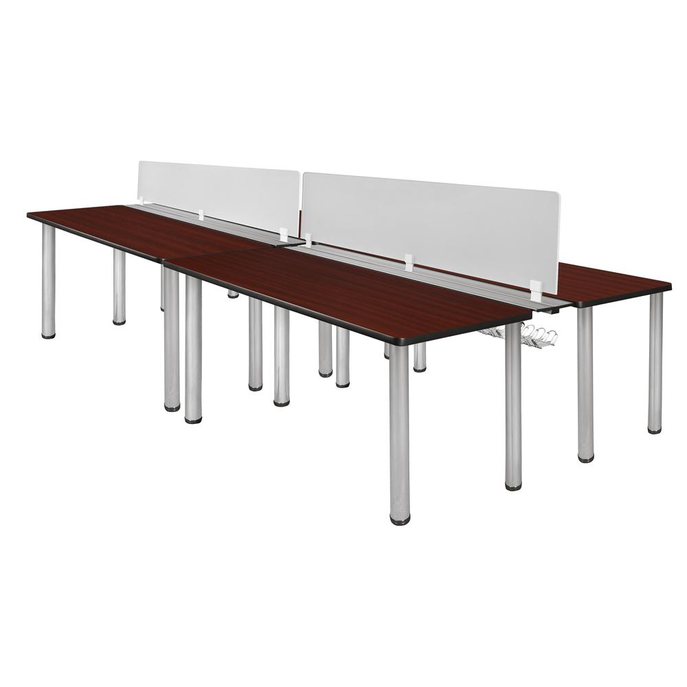 Kee 60" x 24" Double Benching System with Privacy Divider- Mahogany/ Chrome. Picture 1