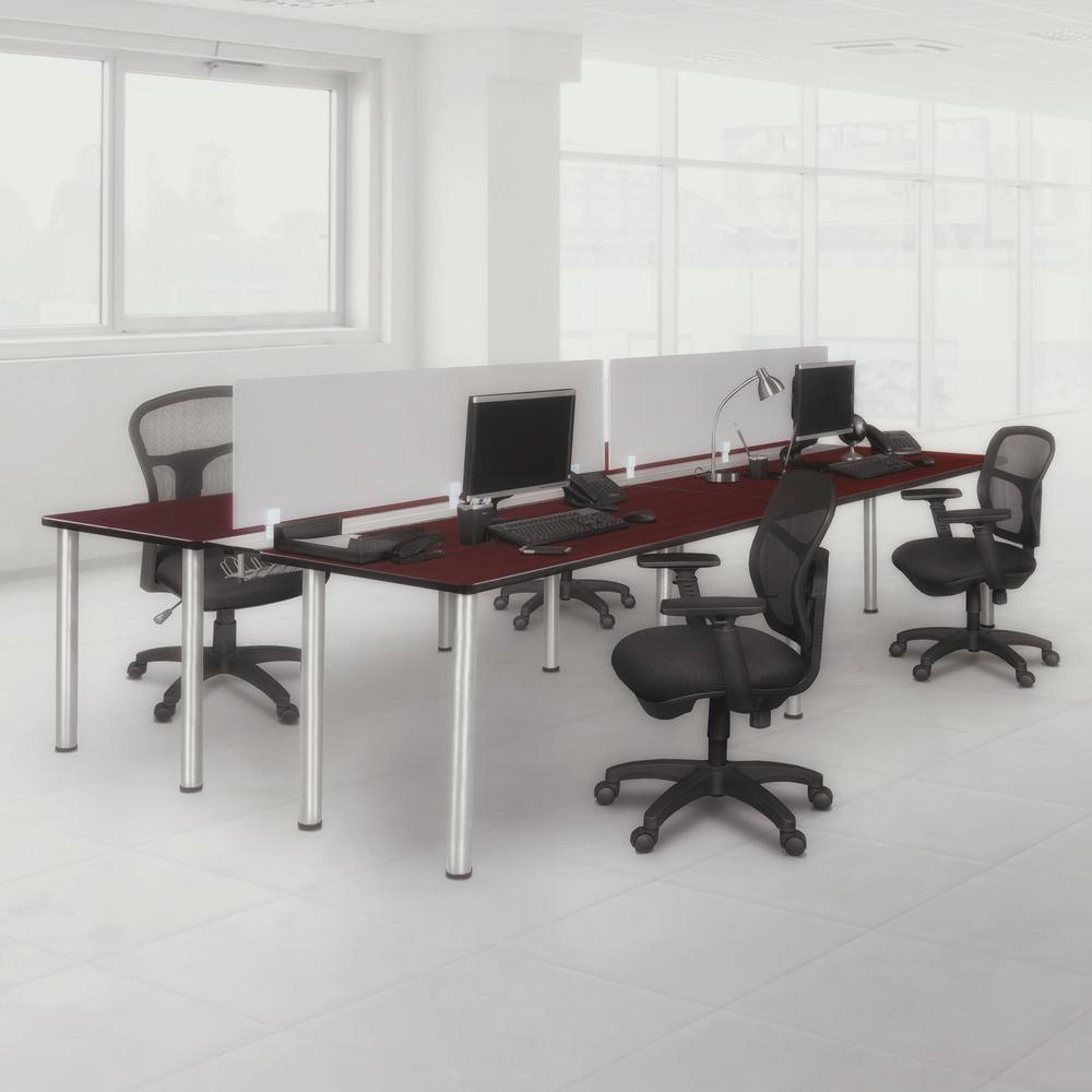 Kee 60" x 24" Double Benching System with Privacy Divider- Mahogany/ Chrome. Picture 6