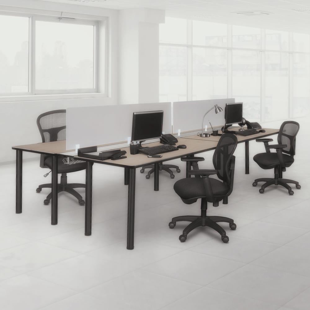 Kee 60" x 24" Double Benching System with Privacy Divider- Maple/ Black. Picture 6