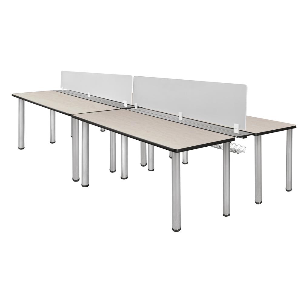 Kee 60" x 24" Double Benching System with Privacy Divider- Maple/ Chrome. Picture 1