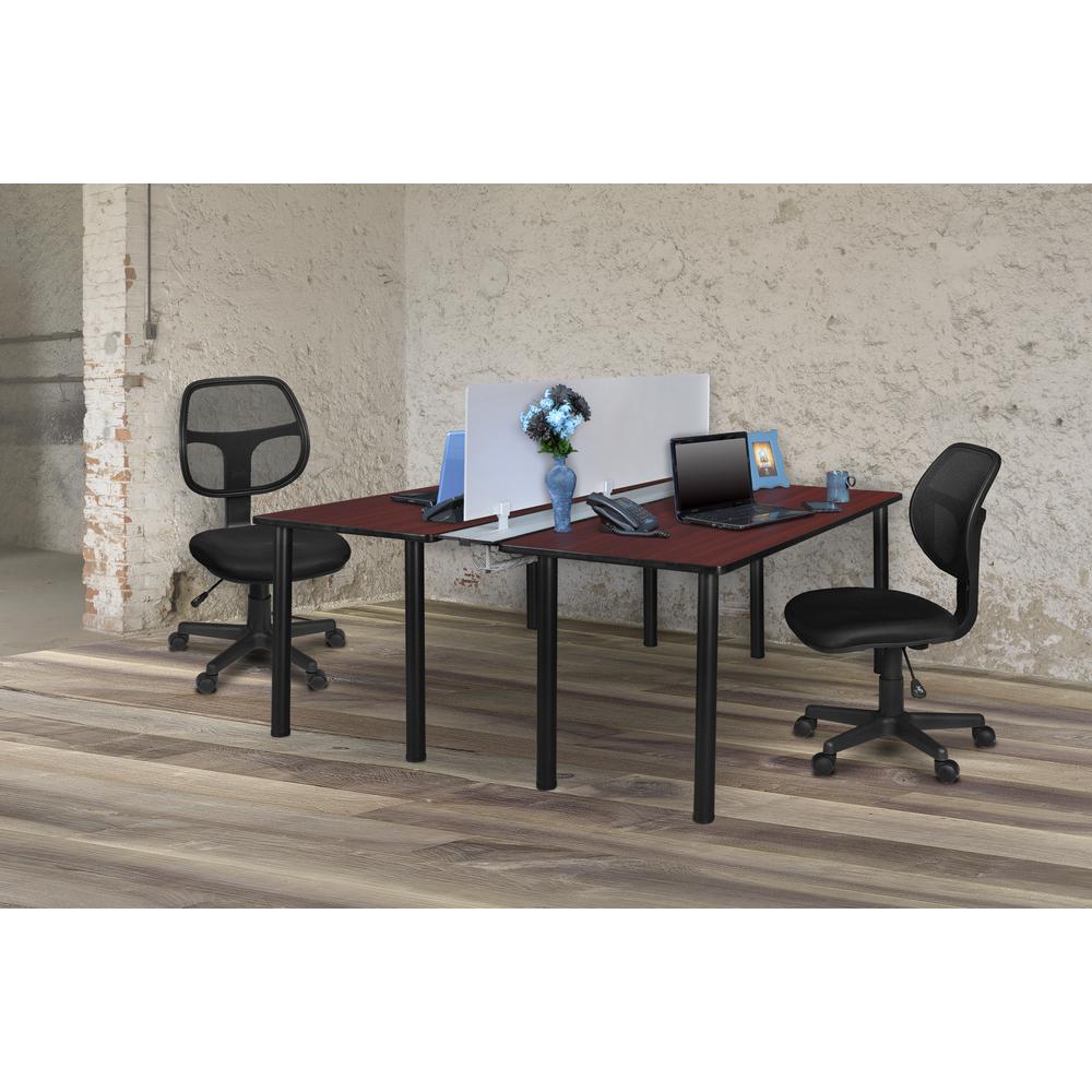 Kee 60" x 24" Benching System with Privacy Divider- Mahogany/ Black. Picture 6