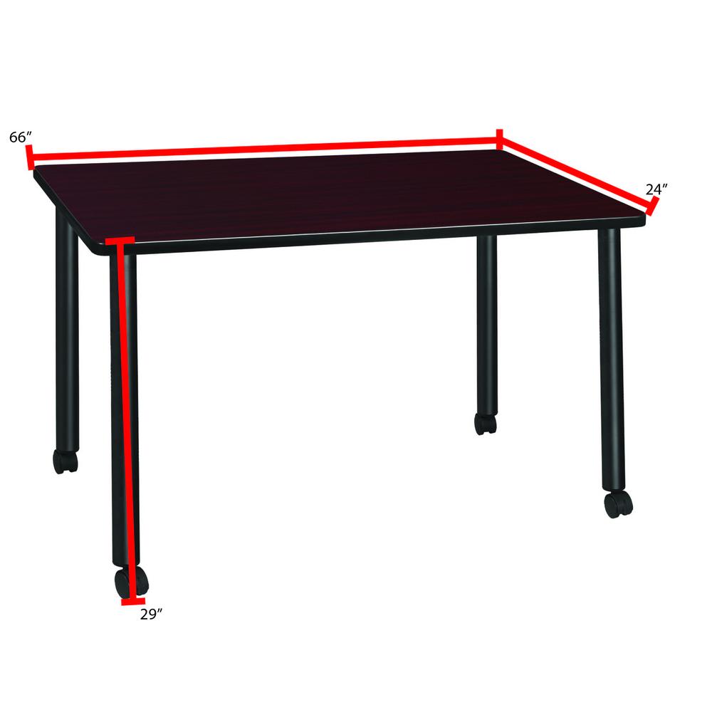 Regency Kee 66 x 24 in. Mobile Desk with Storage- Mahogany Top, Black Legs. Picture 4