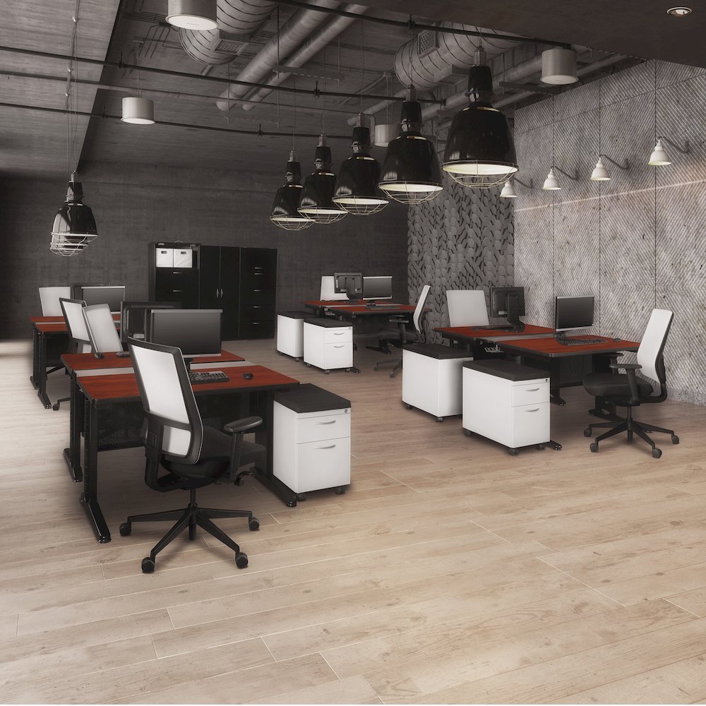 48 x 58 in. 2 Person Bench Workstation Desk- Cherry. Picture 7