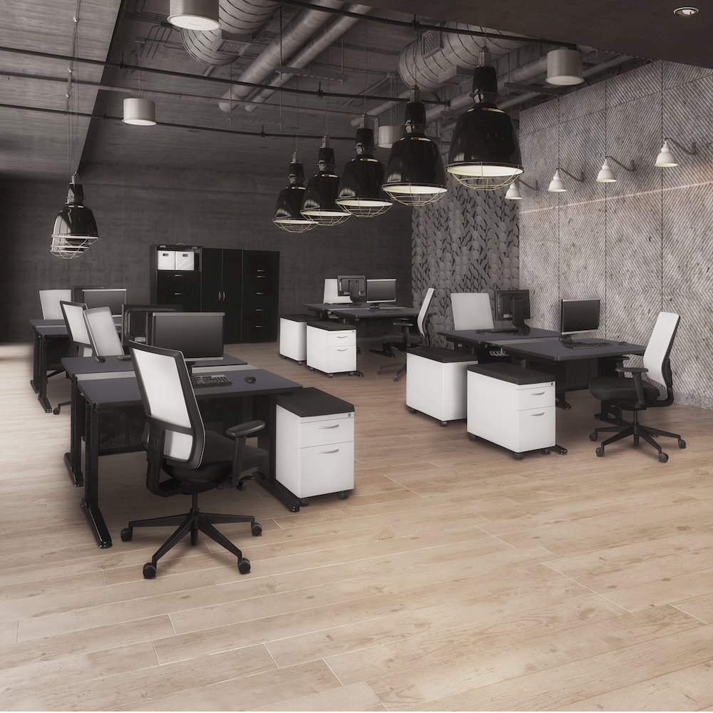 48 x 58 in. 2 Person Bench Workstation Desk- Grey. Picture 7